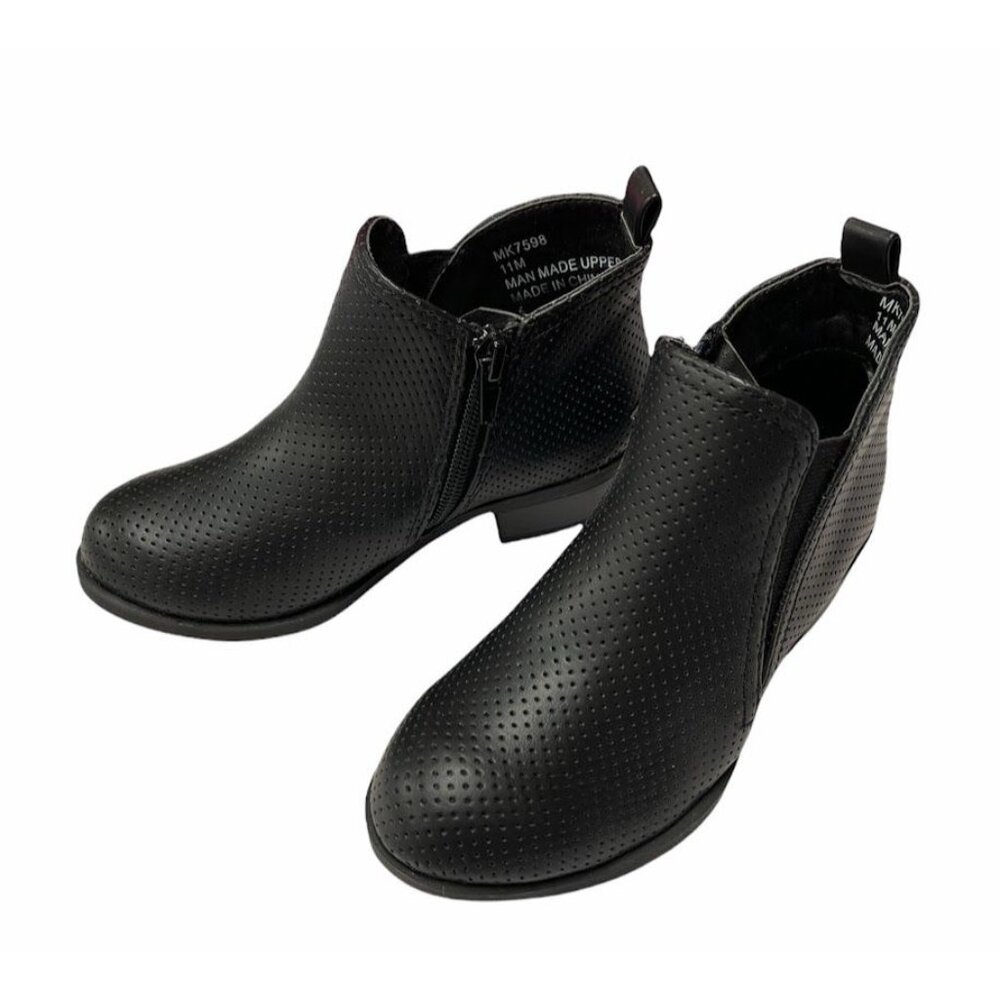 Sugar Girl's  Black Perforated Ankle Boots With Side Zipper Size 11